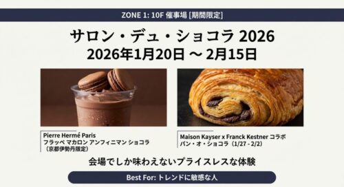 ピエール・エルメ・パリの限定フラッペと、メゾンカイザー×フランク・ケストナーのコラボパン・オ・ショコラのイメージ画像。