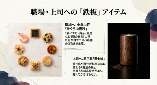 小倉山荘の「をぐら山春秋」と原了郭の「黒七味」の写真と特徴解説