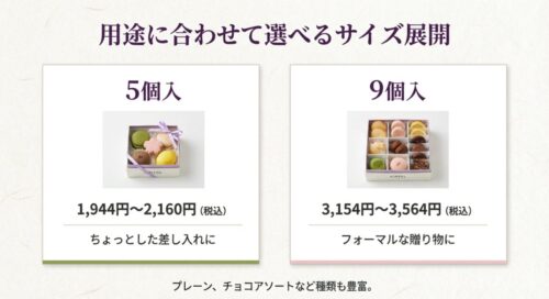 9個入りのKINEEL姫ガトーのアソートボックスと、5個入り・9個入りの価格帯や用途の目安