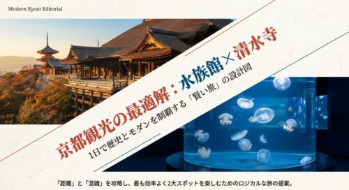 1日で歴史とモダンを制覇する「賢い旅」の設計図として、距離と混雑を攻略するロジカルな旅の提案を示すタイトルスライド画像 。