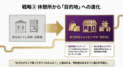単なるトイレ休憩や自販機の利用から、施設限定パッケージや地元企業とのコラボ商品が買えるショッピングの目的地へと進化したサービスエリアの解説